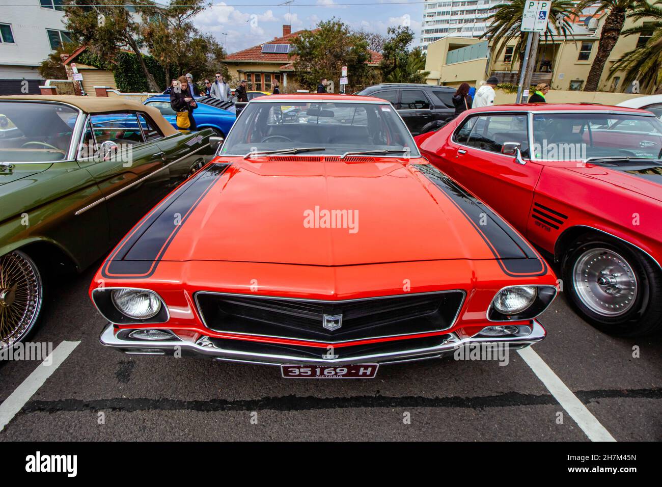 Holden classic car, red or orange. Melbourne Car show Father's day. St Kilda, Victoria, Australia Stock Photo