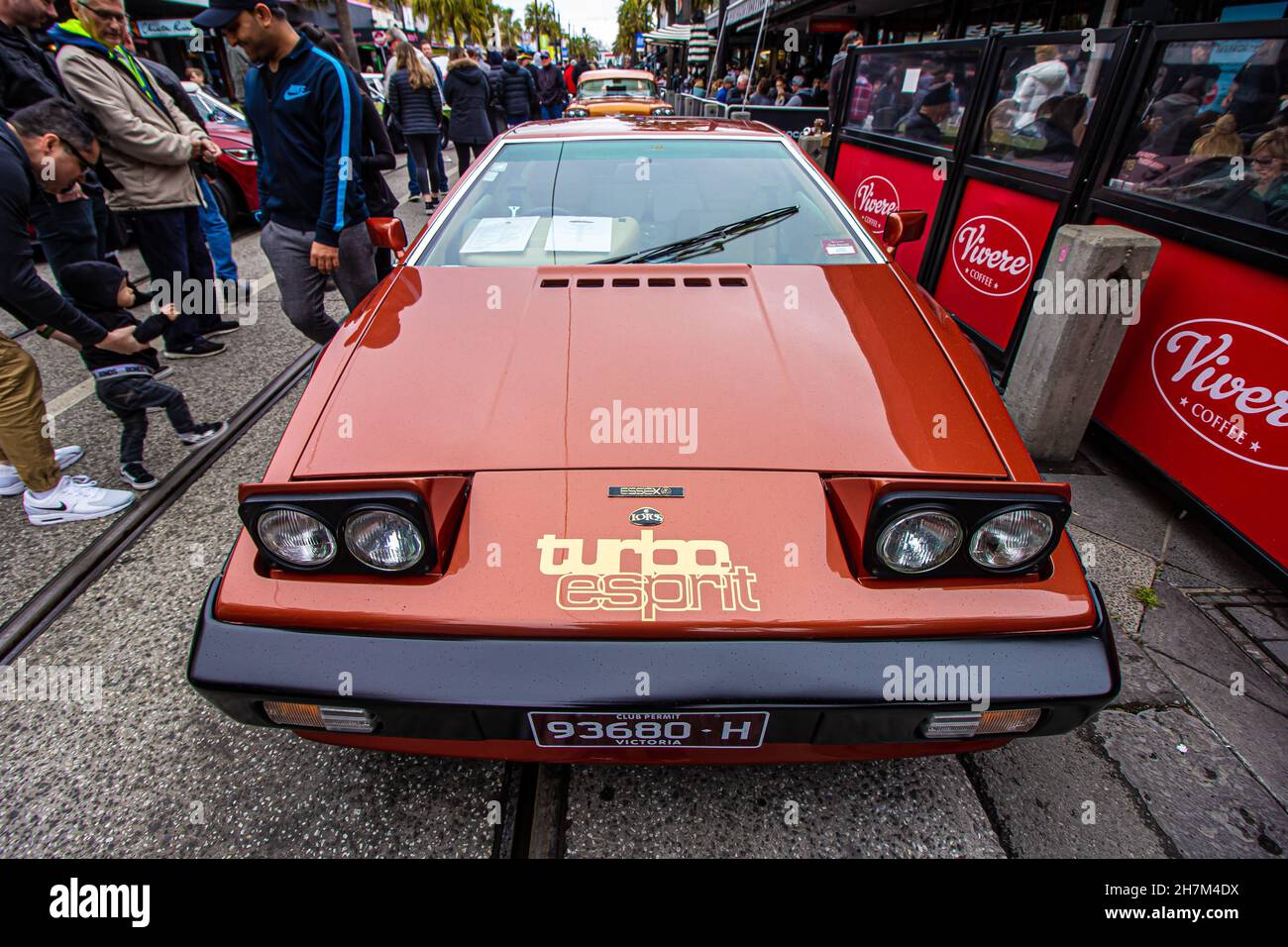 Lotus Espirit Essex Turbo classic race car with a polygonal design at St Kilda car show. Built