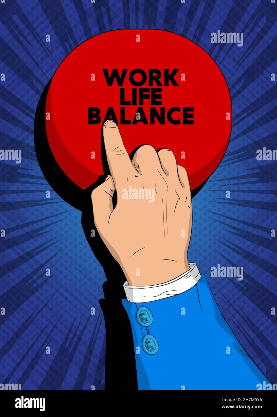 Businessman pushing Work life balance button with his index finger ...