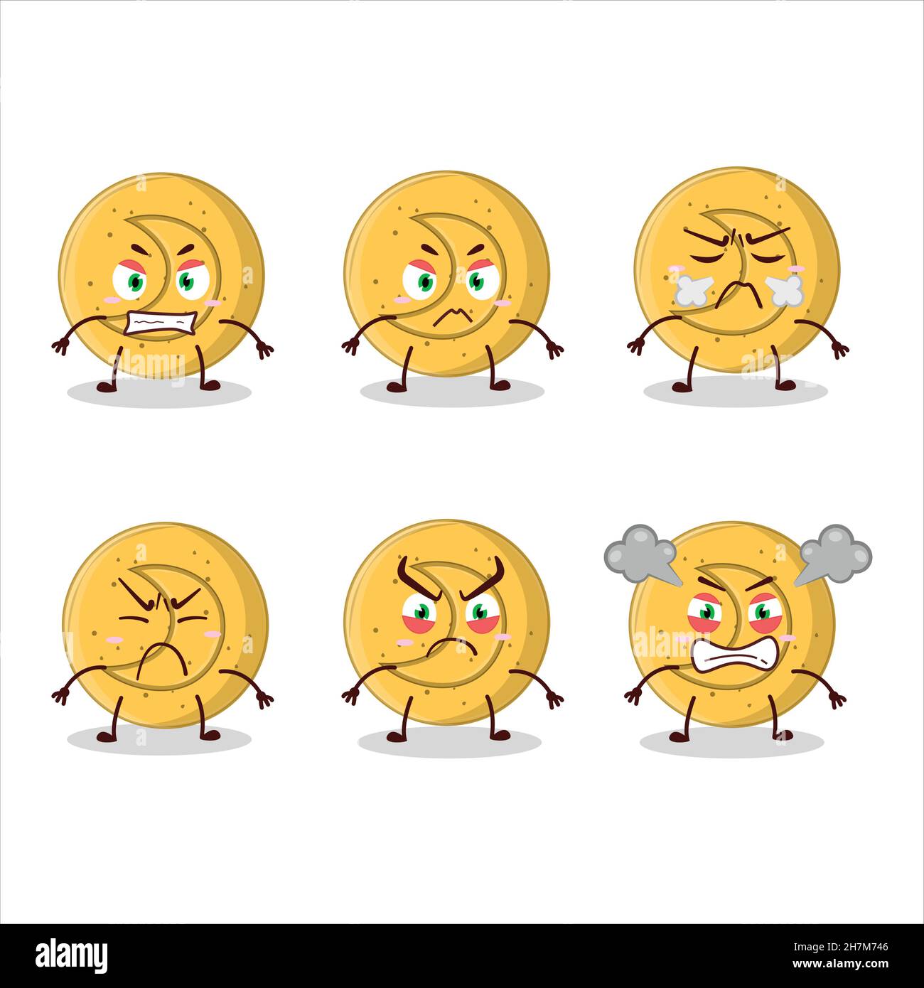 Dalgona candy moon cartoon character with various angry expressions ...