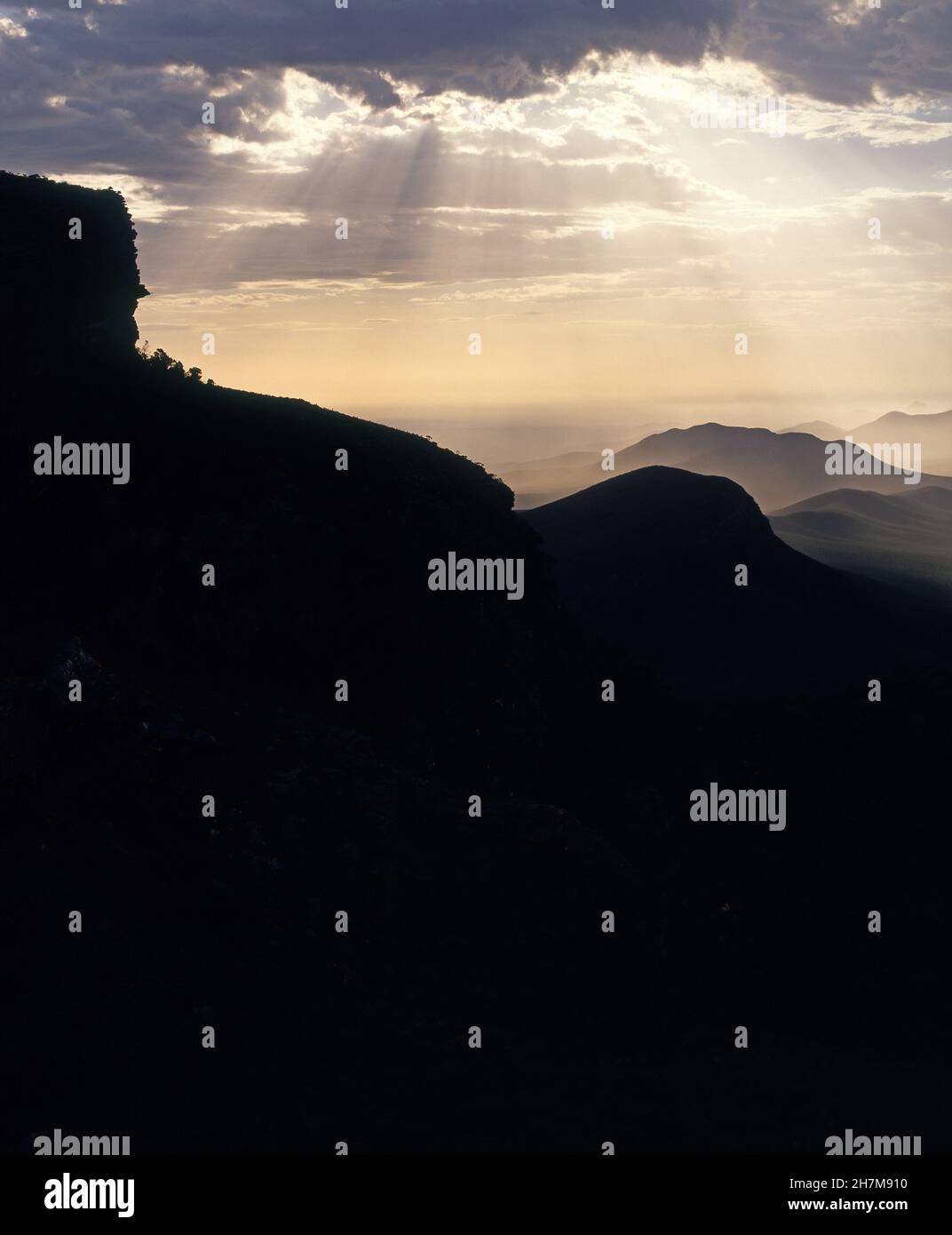 SUNSET OVER THE STIRLING RANGES, WESTERN AUSTRALIA. Stock Photo