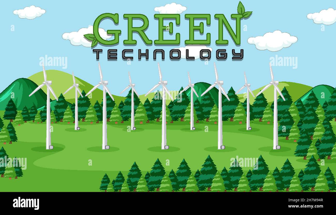 Green energy generated by wind turbine illustration Stock Vector Image ...