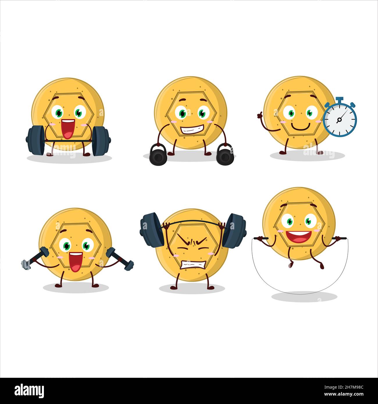 A healthy dalgona candy pentagon cartoon style trying some tools on Fitness  center. Vector illustration Stock Vector Image & Art - Alamy