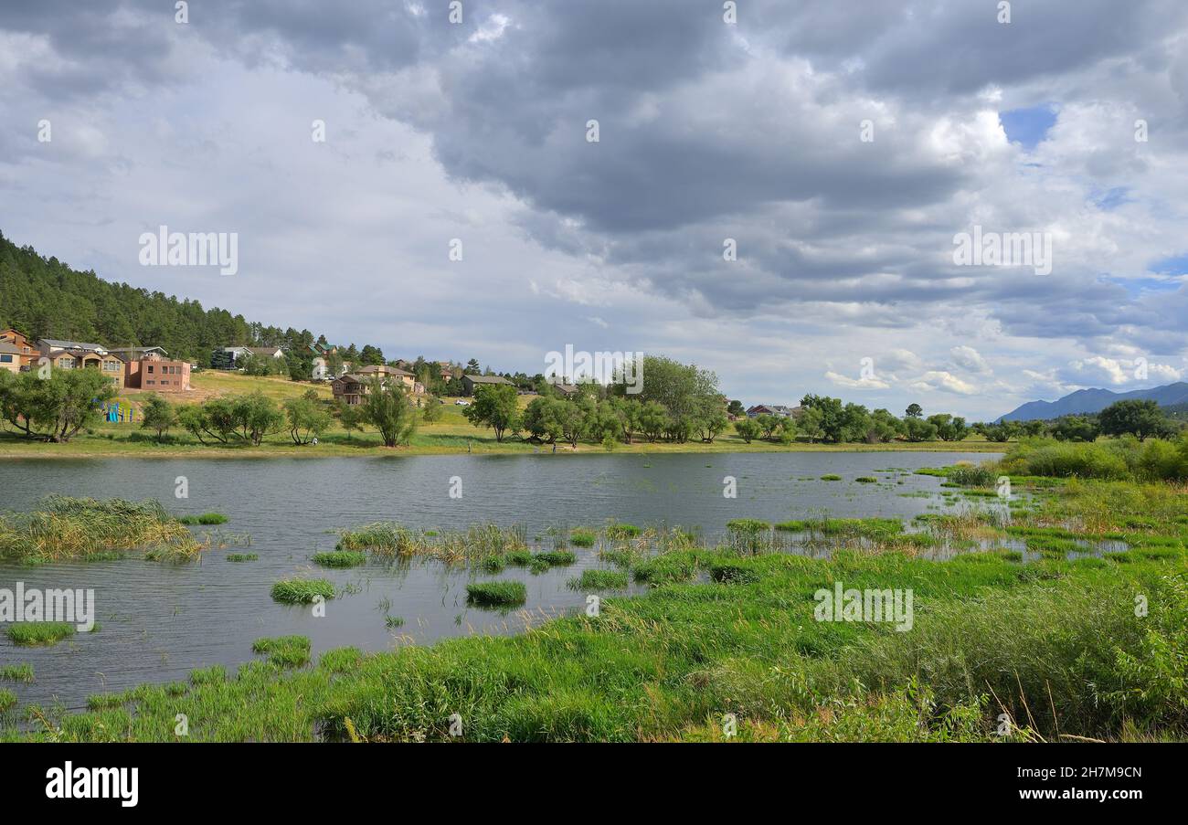 A stormy afternoon at the lakeshore, Palmer Lake CO Stock Photo