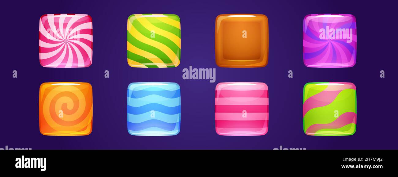 Set of candy app icons, game ui square buttons, cartoon lollipop menu ...