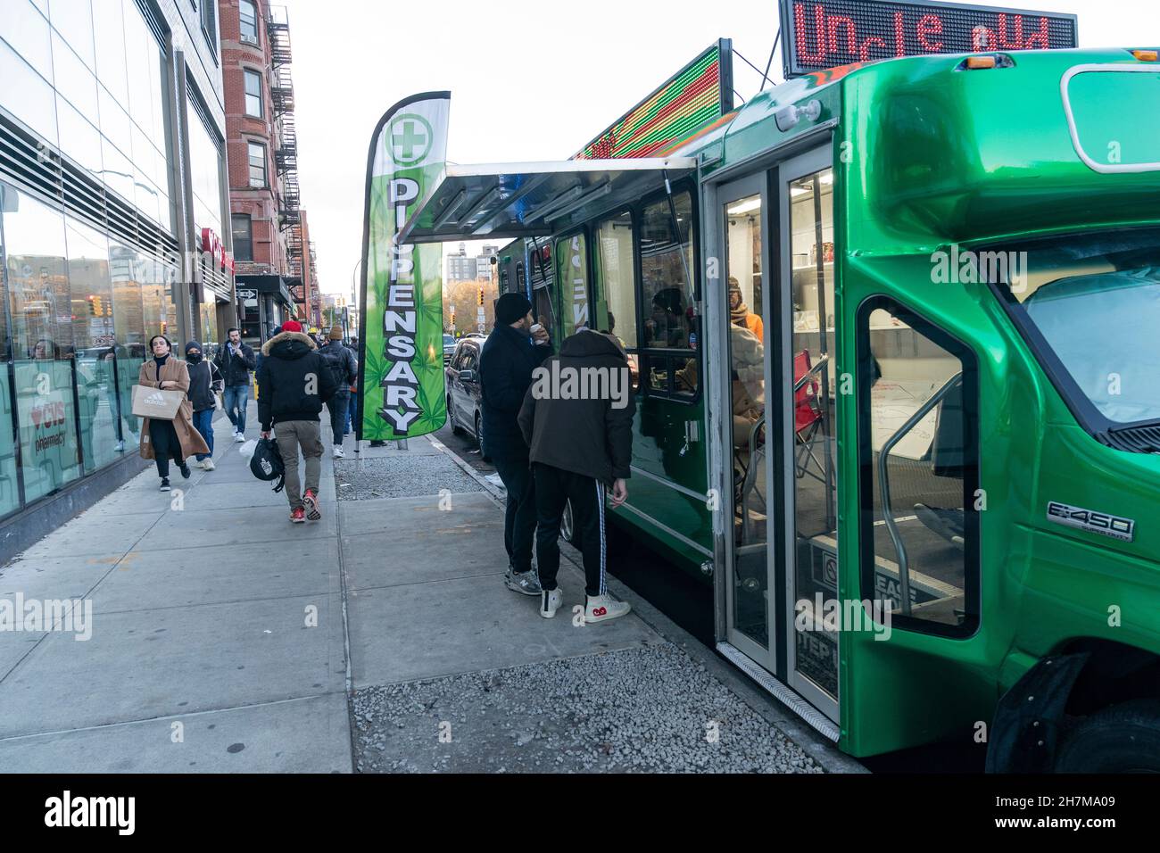 New York, NY November 23, 2021 THC The green truck Uncle Budd as marijuana dispensary is seen