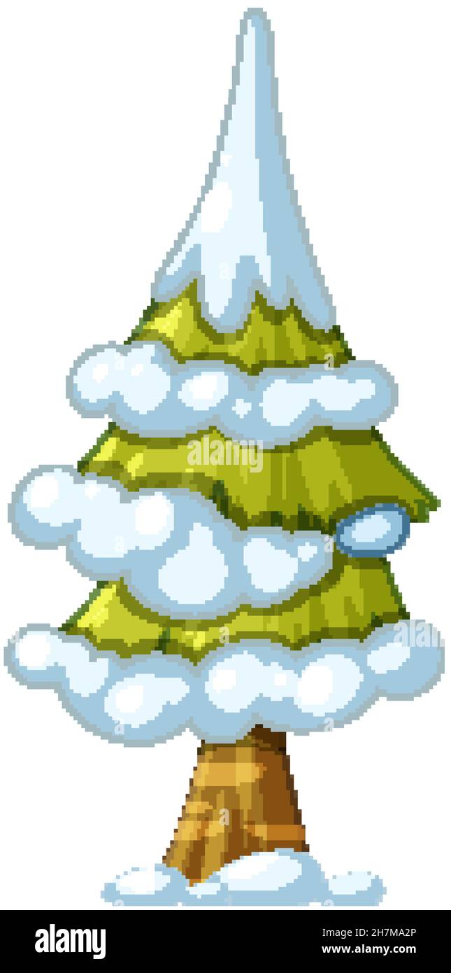 Snow covered pine tree on white background illustration Stock Vector ...