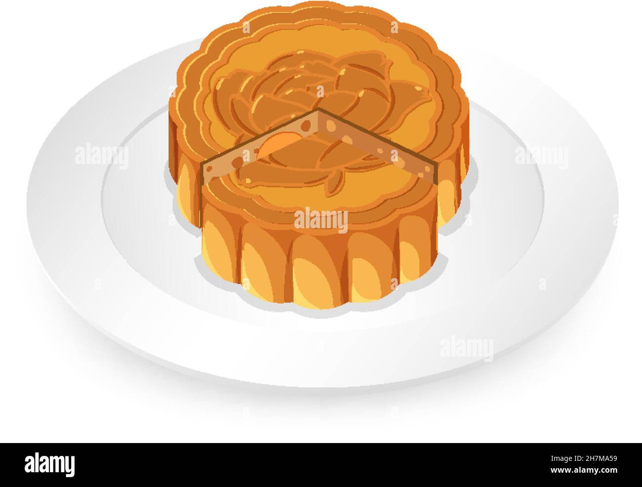 Isolated mooncake on white plate illustration Stock Vector