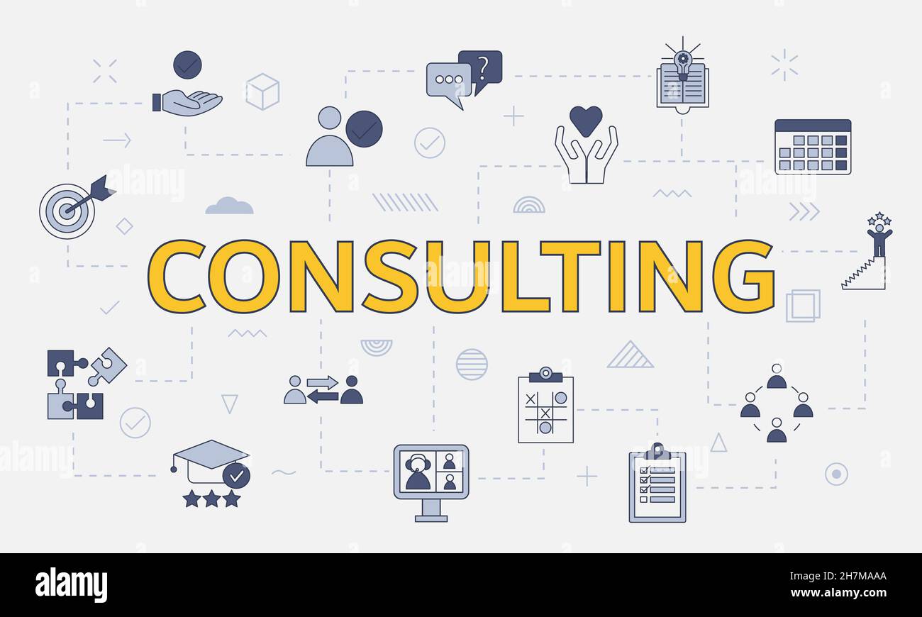 consulting concept with icon set with big word or text on center vector ...