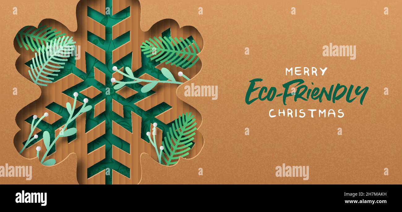Green Christmas greeting card illustration of 3d papercut snowflake ...