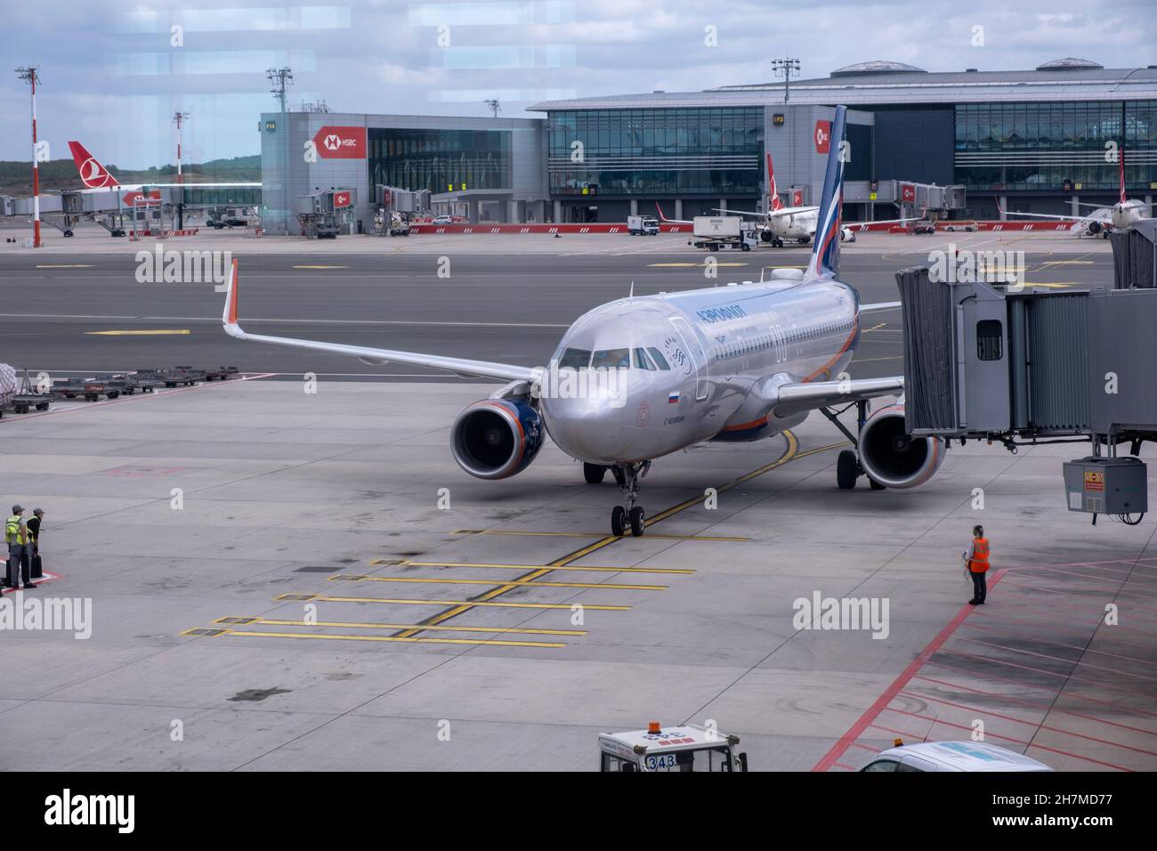 ISTANBUL, TURKEY - September 7, 2021: Aeroflot Airbus A320 taxis to teminal at Istanbul Airport. Aeroflot is the flag carrier and largest airline of Stock Photo