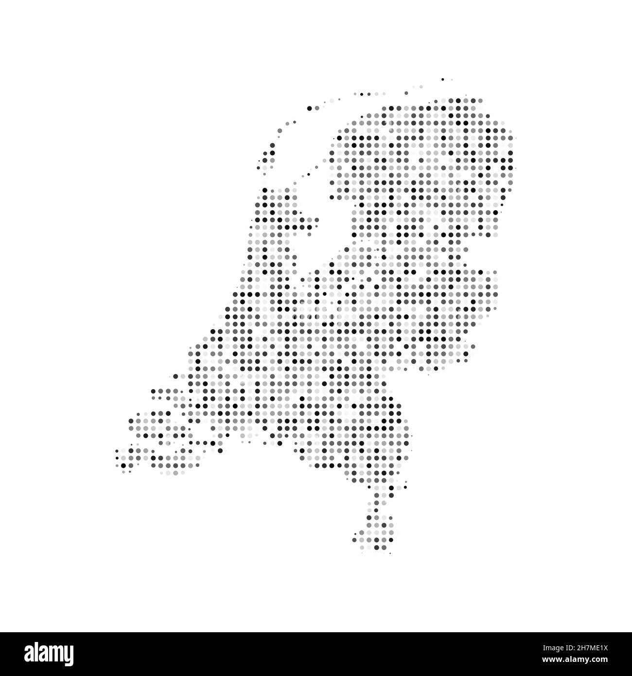 Abstract dotted black and white halftone effect vector map of ...
