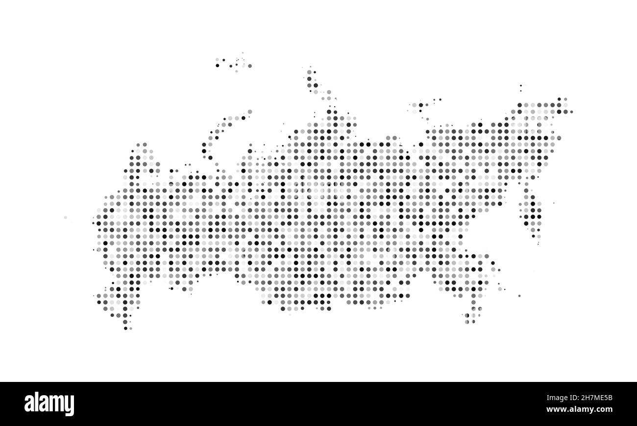 Abstract dotted black and white halftone effect vector map of Russia. Country map digital dotted design vector illustration. Stock Vector