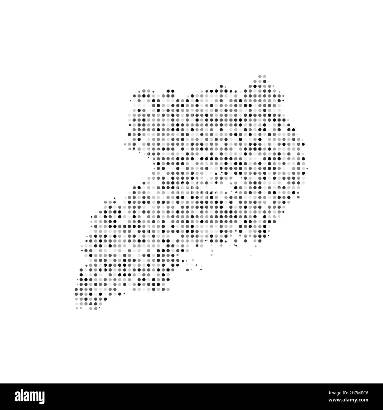 Abstract dotted black and white halftone effect vector map of Uganda. Country map digital dotted design vector illustration. Stock Vector