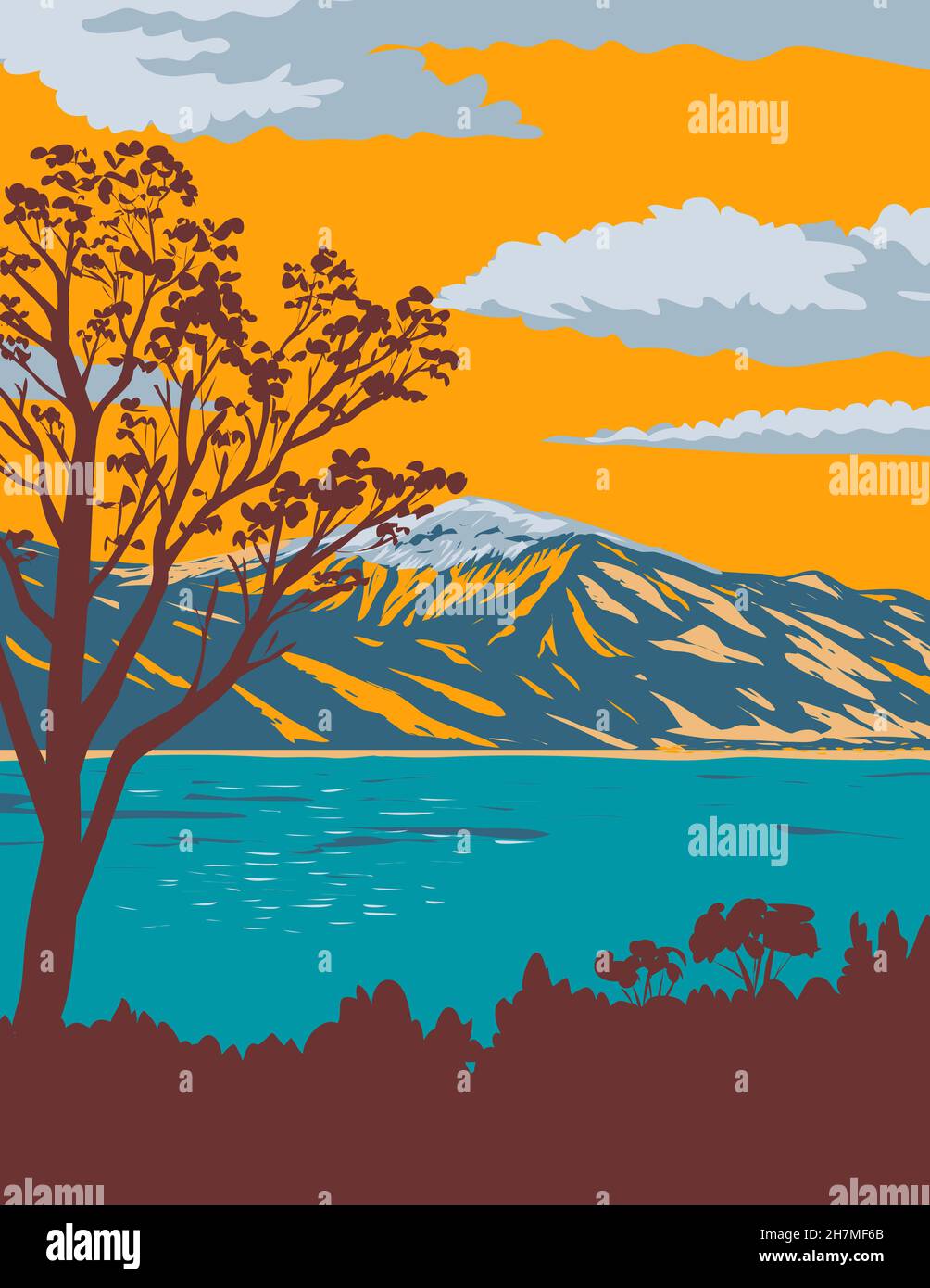 Washoe Lake State Park on Shore of Washoe Lake in Washoe County Nevada USA WPA Poster Art Stock Photo