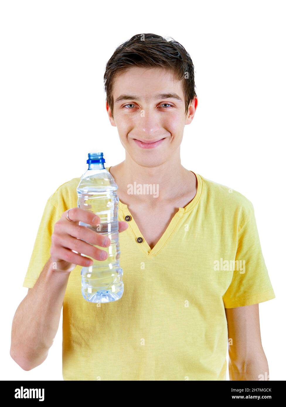Happy Young Man with Bottle of Water on the White Background Stock ...