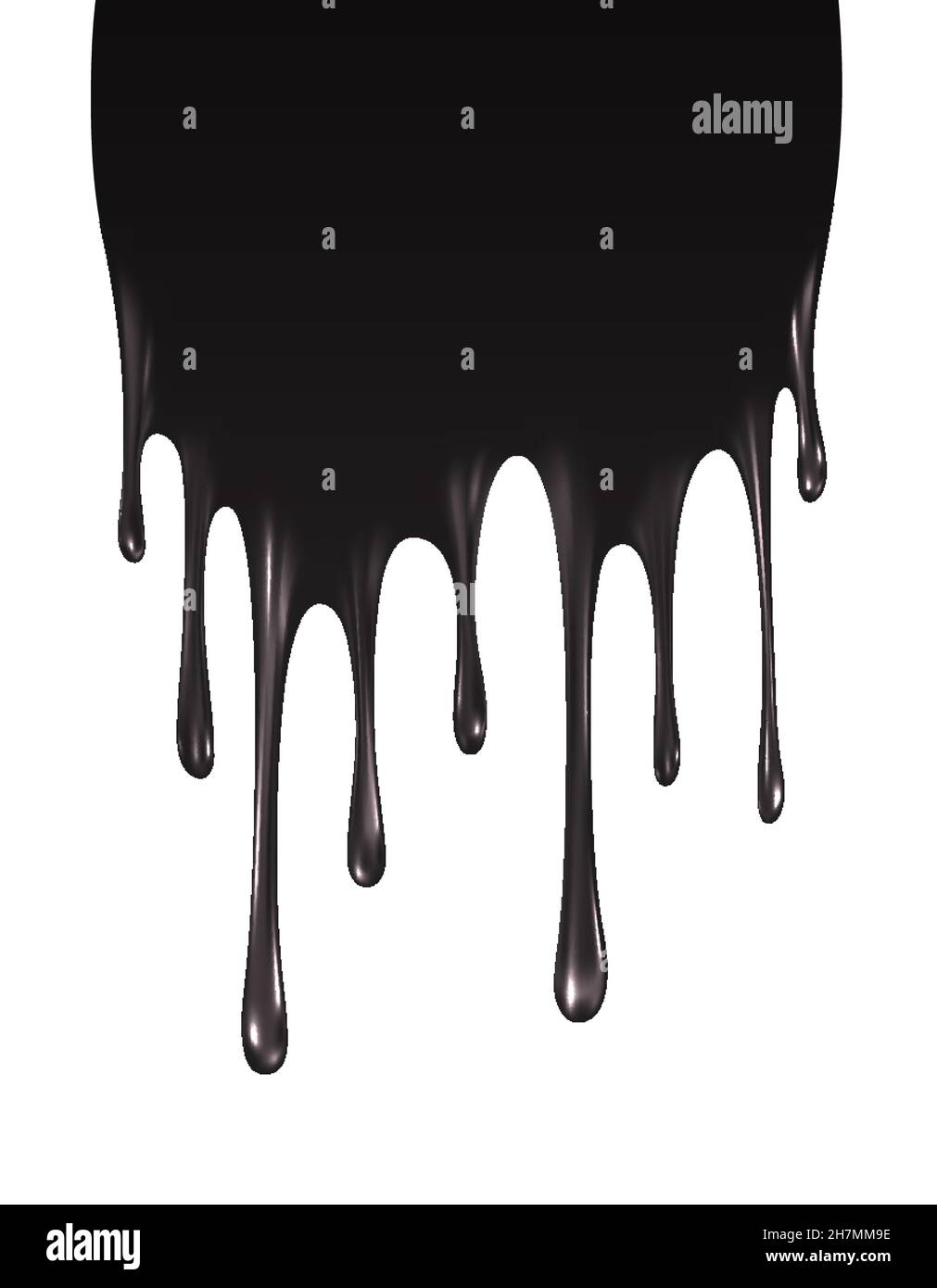Realistic black paint drips isolated on a white background. The flowing black liquid. Dripping paint. Vector illustration Stock Vector