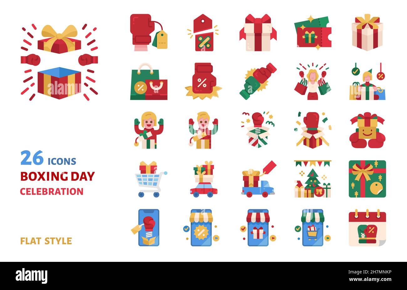 Boxing day sale flat icon vector set illustration Stock Vector