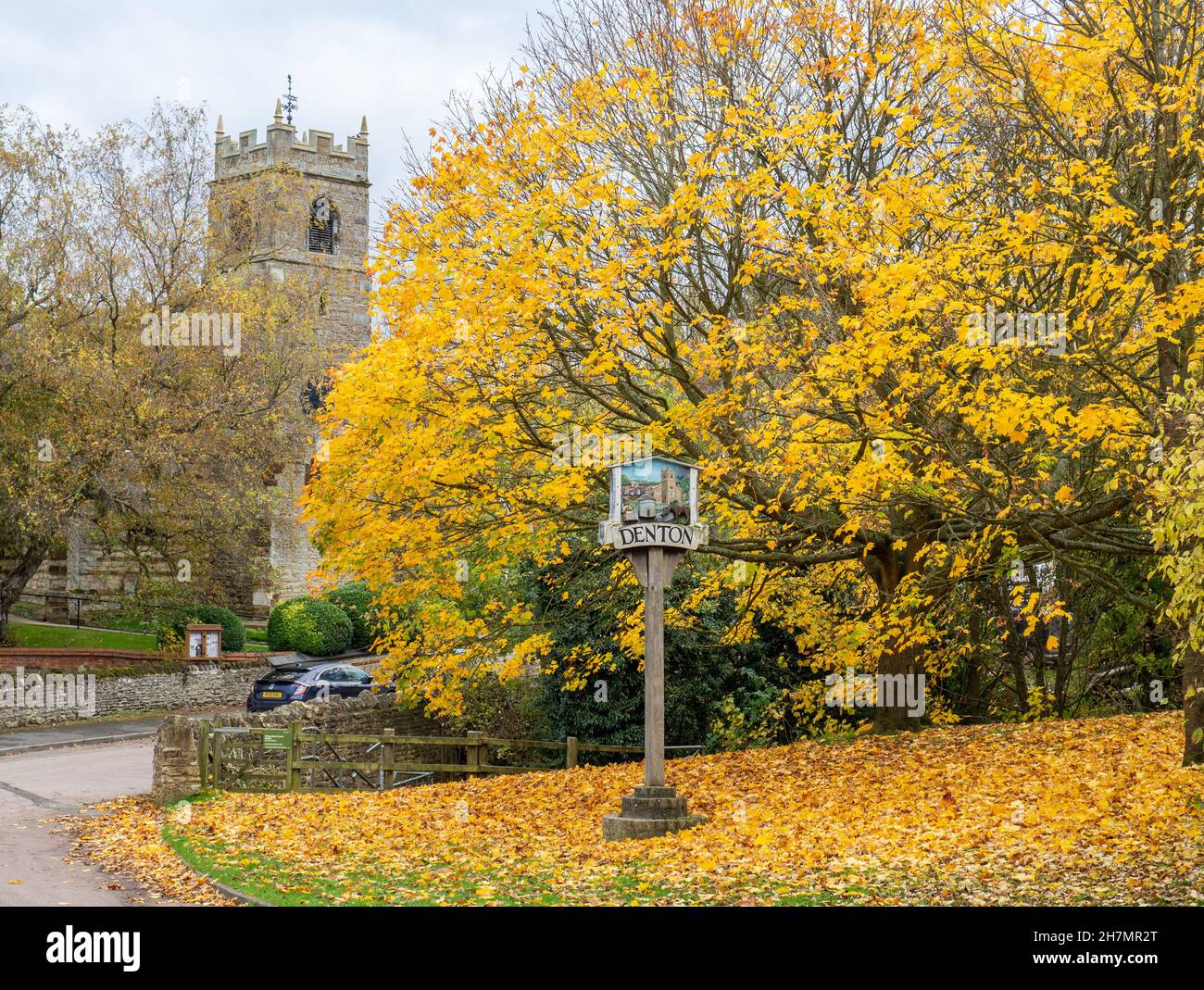Autumn colours in the village of Denton, Northamptonshire, UK; with