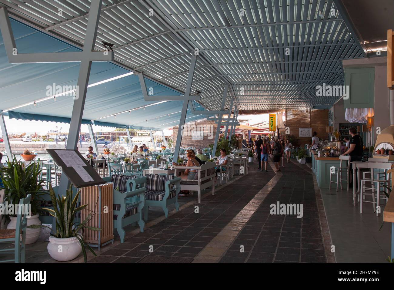 Restaurant in Chora Sfakion, South Crete, Crete, Greece Stock Photo