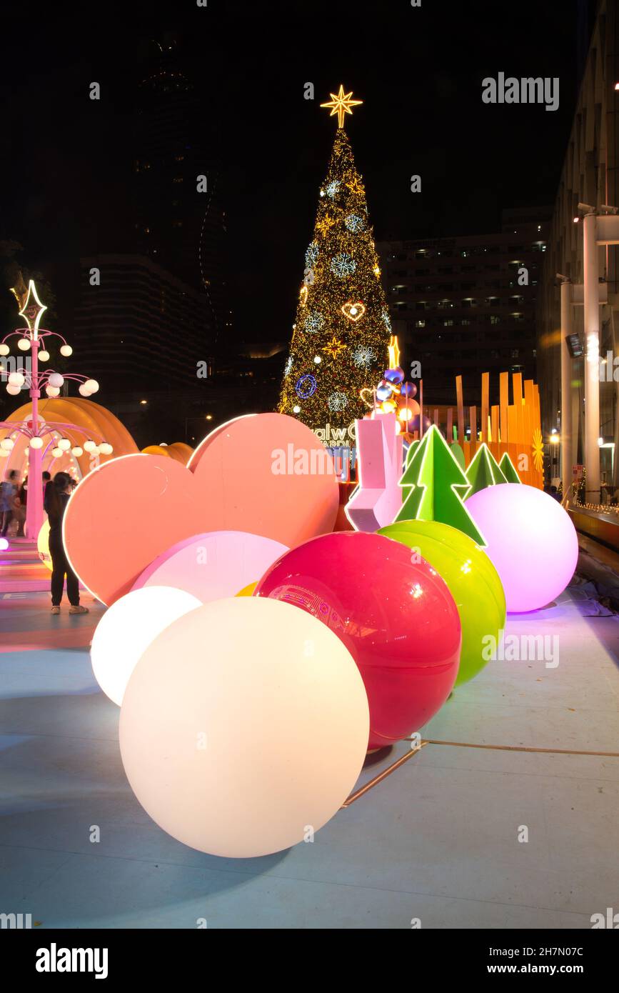 Light And Ball Star Decorate Beautiful On Christmas Tree Celebration 2022 At Central World Department Store For Christmas Day And Happy New Year Event Stock Photo - Alamy