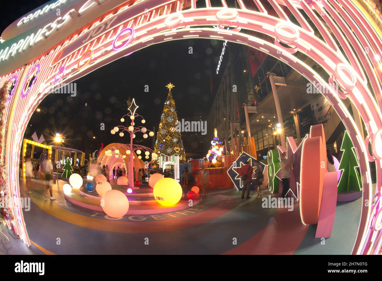 Light And Ball Star Decorate Beautiful On Christmas Tree Celebration 2022 At Central World Department Store For Christmas Day And Happy New Year Event Stock Photo - Alamy