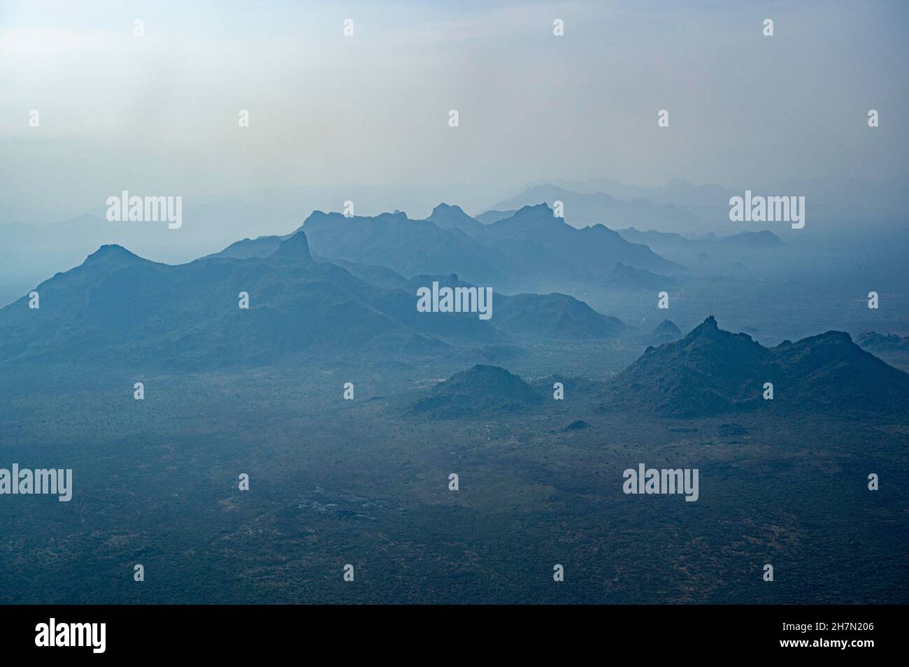 Aerial of the mountains in Eastern, South Sudan Stock Photo