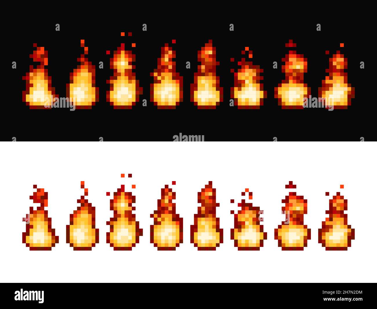 Fire flame pixel art animation sprite frames. 8bit game, cartoon 