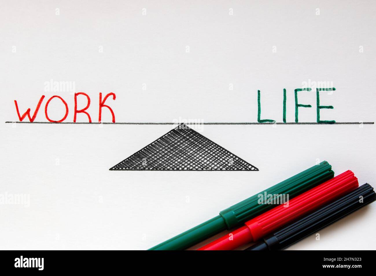 markers and drawing in a notebook work life balance closeup Stock Photo ...