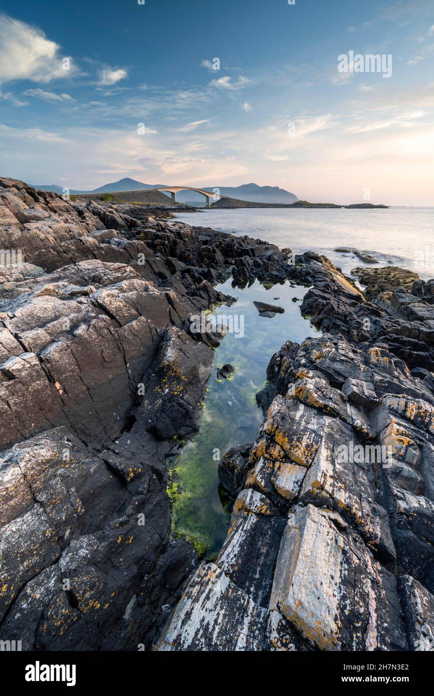 Rocky coast along the Atlantic Road, Atlanterhavsveien, More og Romsdal, Norway Stock Photo