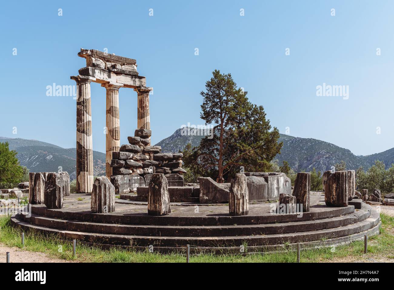 Athena Pronaia Temple, ancient Delphi, Delphi, Greece Stock Photo