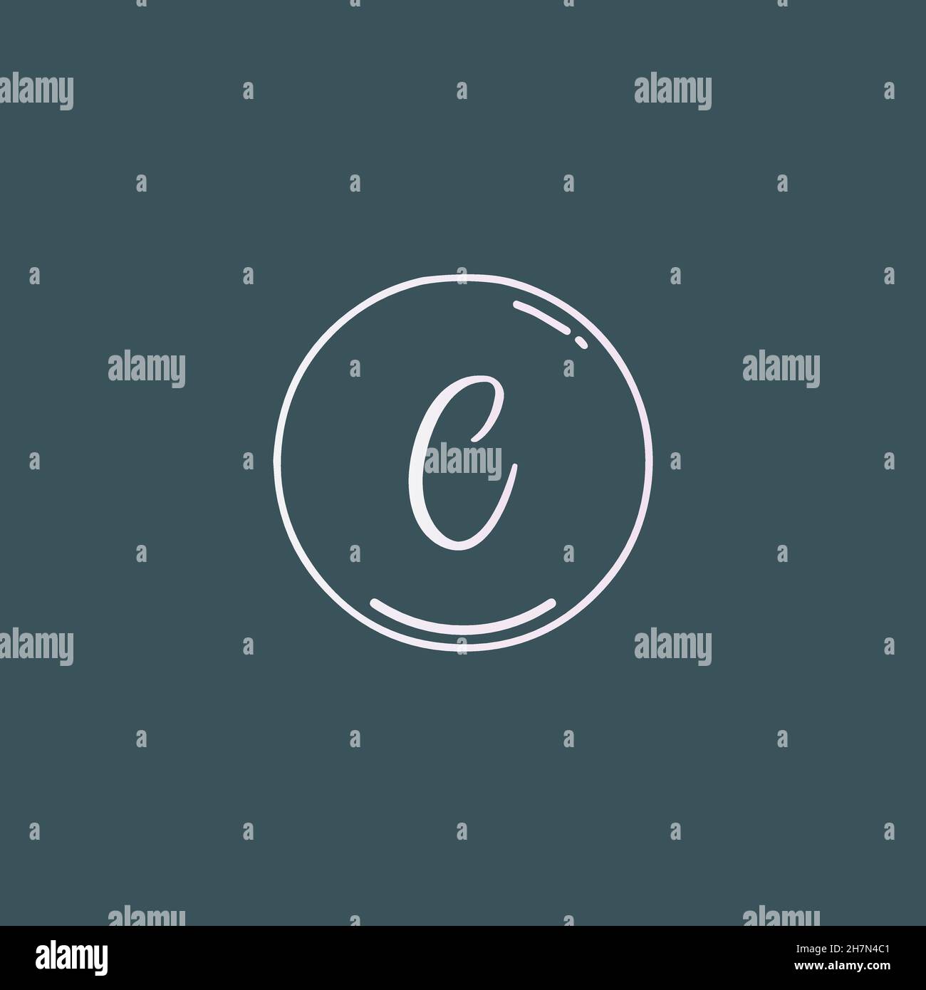 Creative initial letter C handwriting logo with circle hand drawn ...