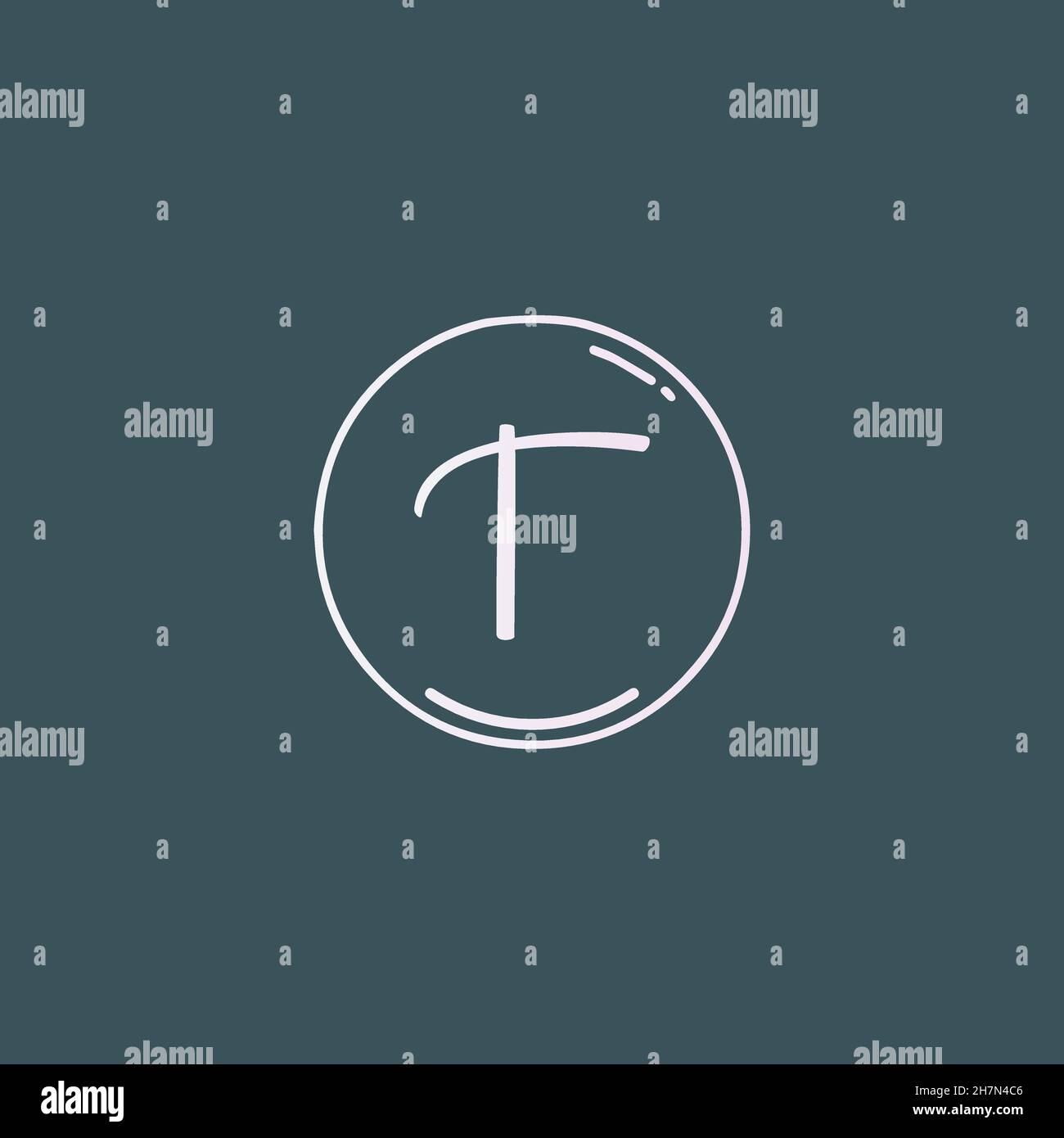 Creative initial letter T handwriting logo with circle hand drawn ...