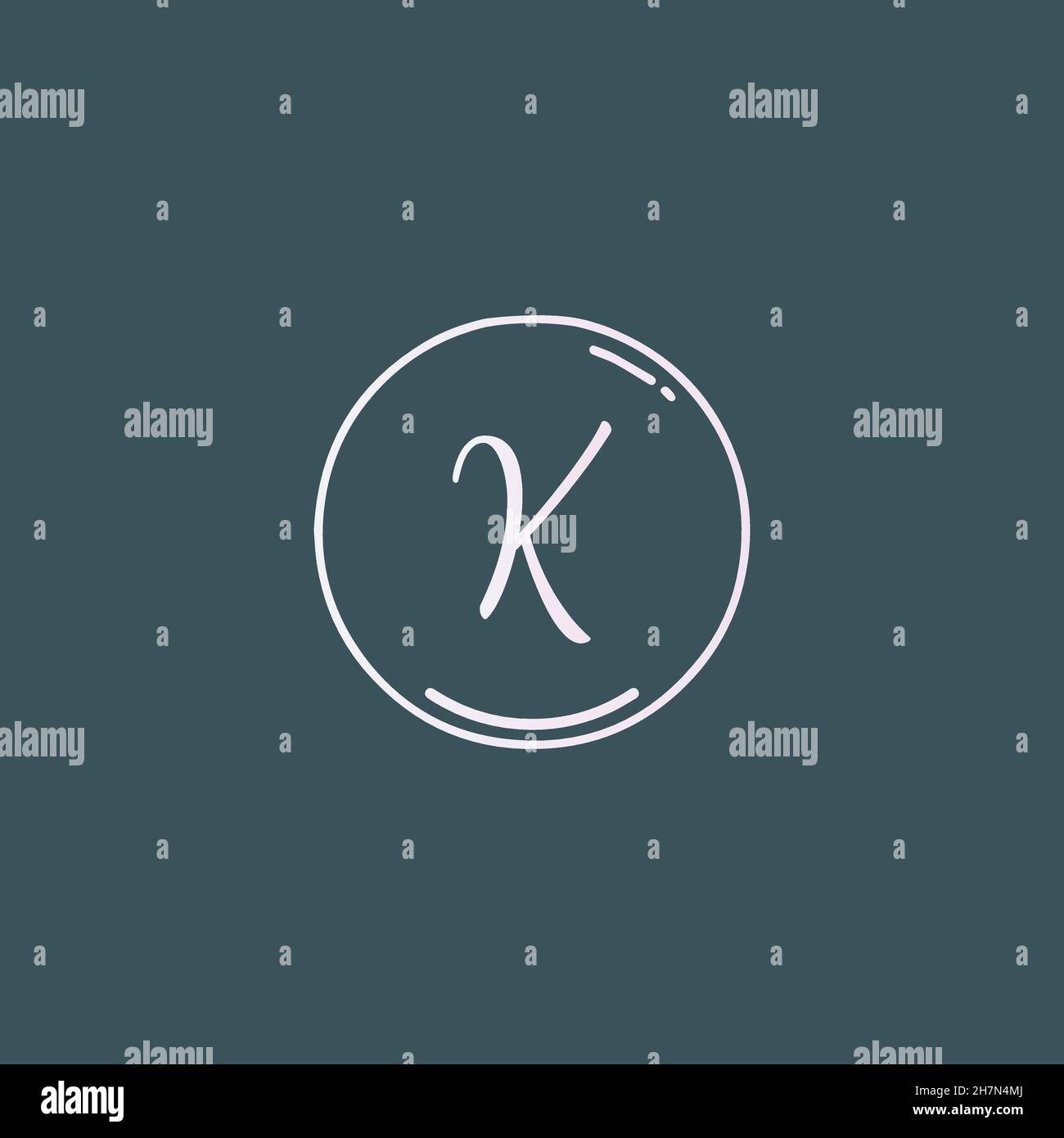 Creative initial letter K handwriting logo with circle hand drawn ...