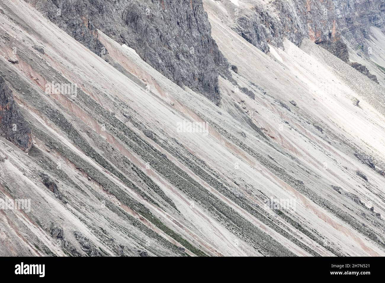 Minimalist landscape. Falling rocks of the Italian Dolomite Stock Photo
