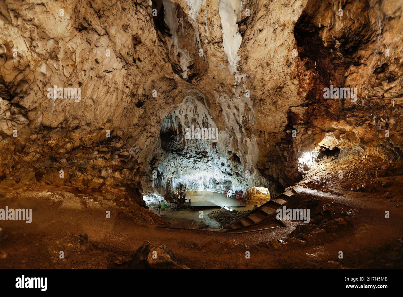 Hohle Fels, cave geotope in the Swabian Alb UNESCO Global GeoPark, Schelklingen, Baden-Wuerttemberg, Germany Stock Photo