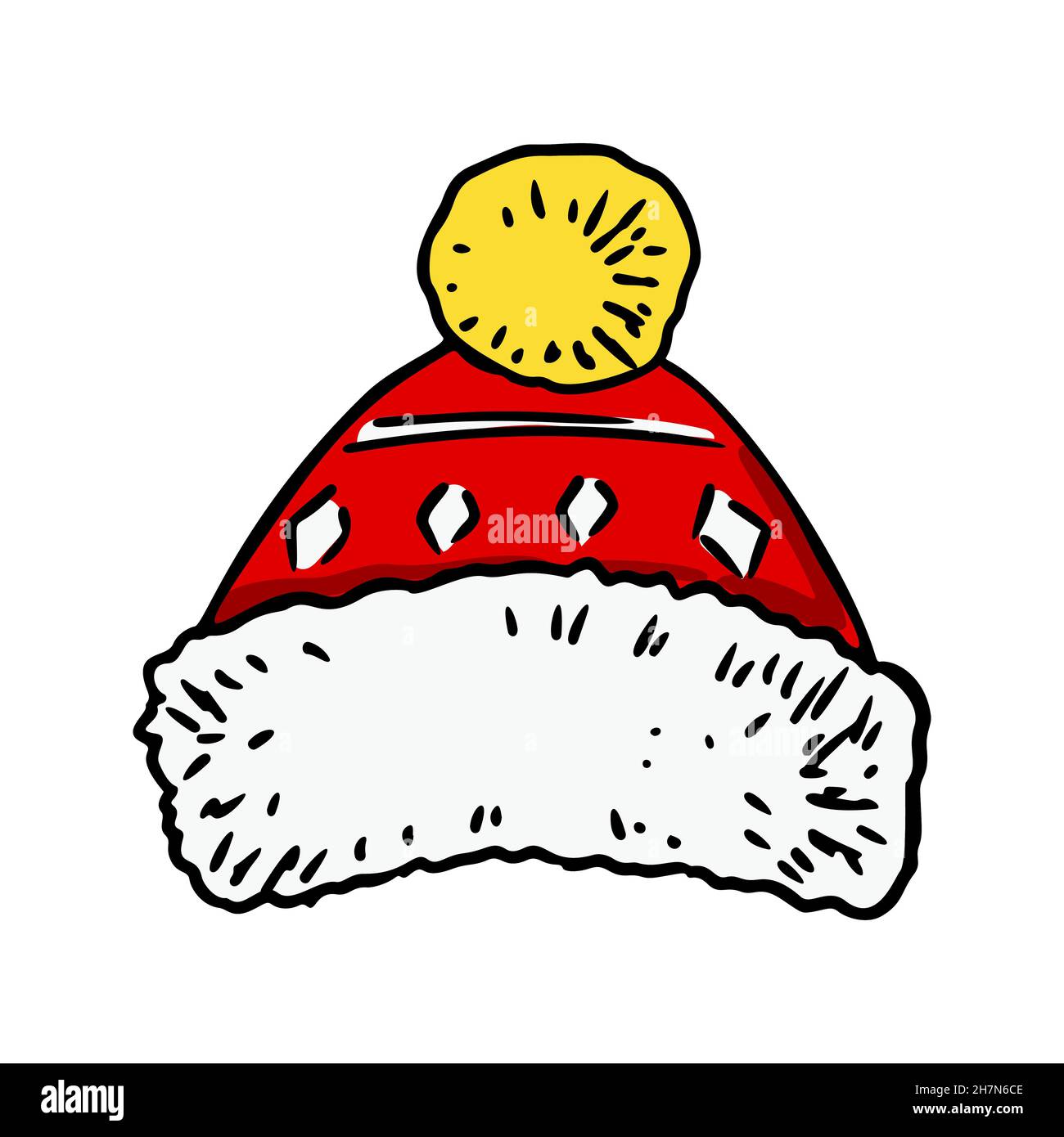 Hand drawn winter red hat. Vector illustration Stock Vector