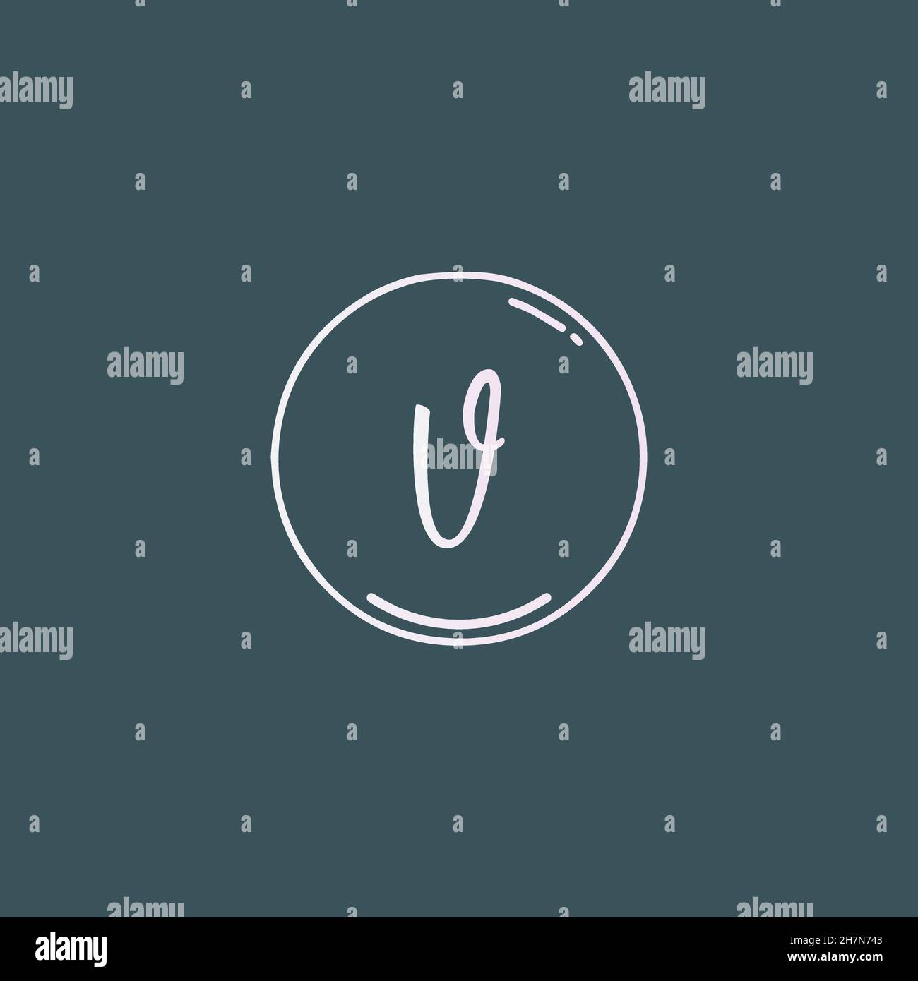 Creative initial letter V handwriting logo with circle hand drawn ...