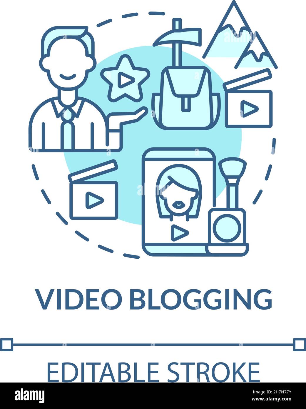 Video blogging blue concept icon Stock Vector