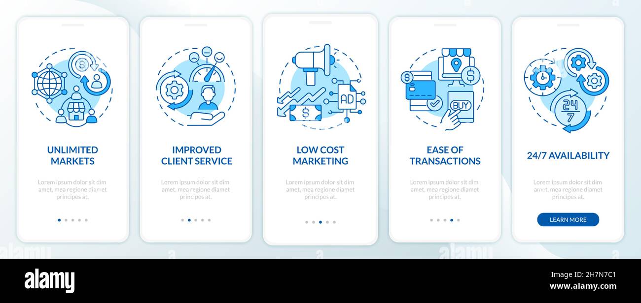 Online business benefits onboarding mobile app page screen Stock Vector ...