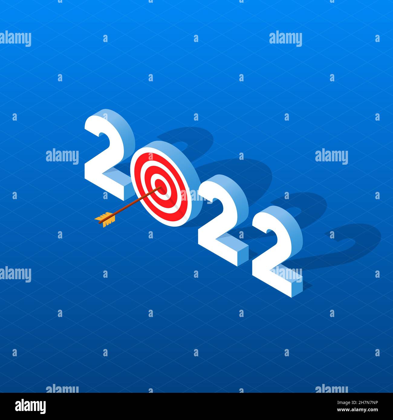 New Year 2022 image concept of success and new year goals. An arrow hit the center of the target. Stock Photo