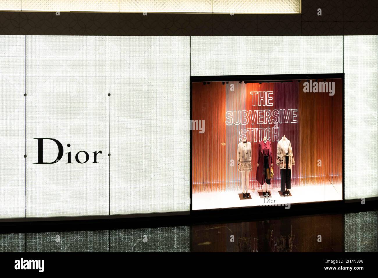 Dior shop window illuminated Stock Photo