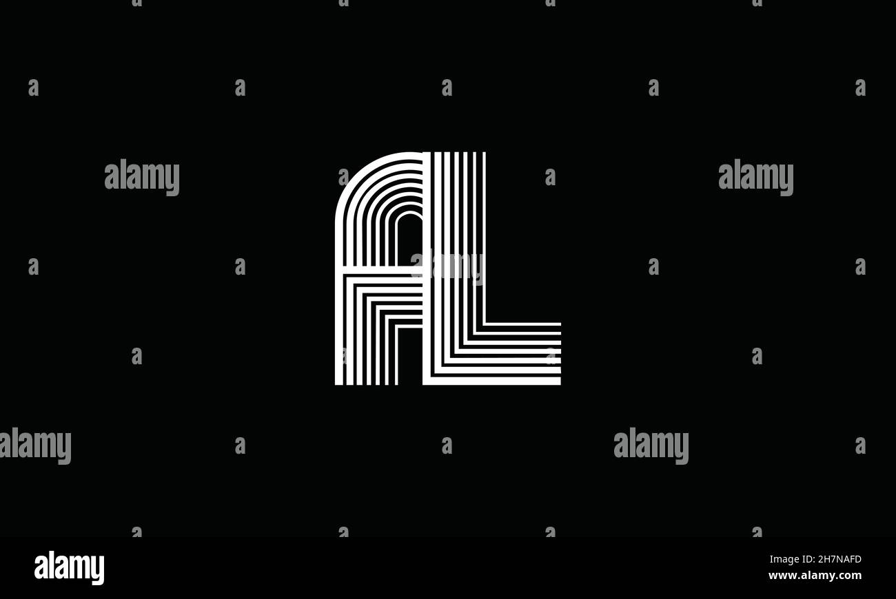 Letter AL Lines Logo Vector Design. Creative Letter AL Icon with White parallel Lines and Black Background. Stock Vector