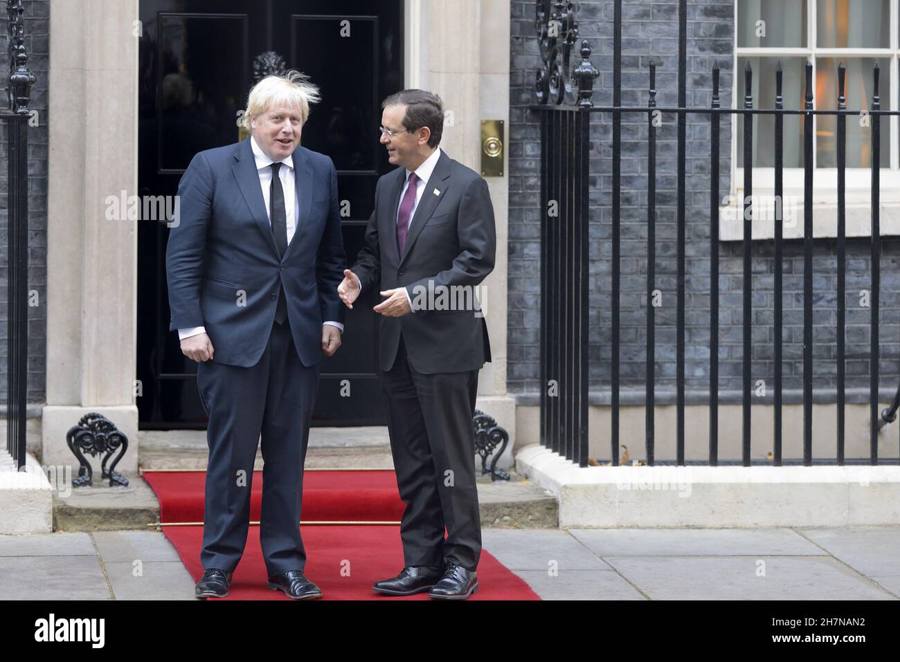 Israeli President Isaac Herzog meets British Prime Minister Boris Johnson at 10 Downing Street for bilateral talks. London, UK. 23rd Nov, 2021. Stock Photo