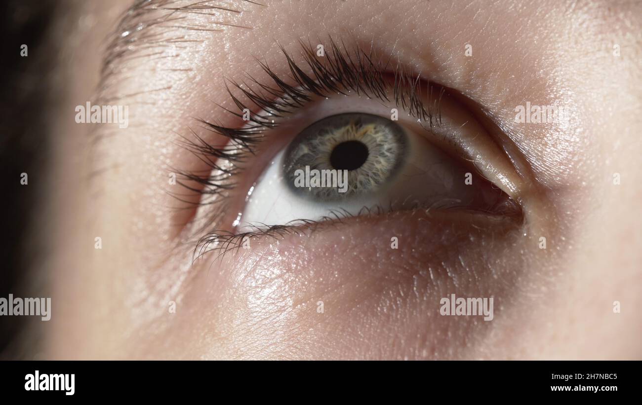 Close-up footage of young woman with tears in eyes Stock Photo