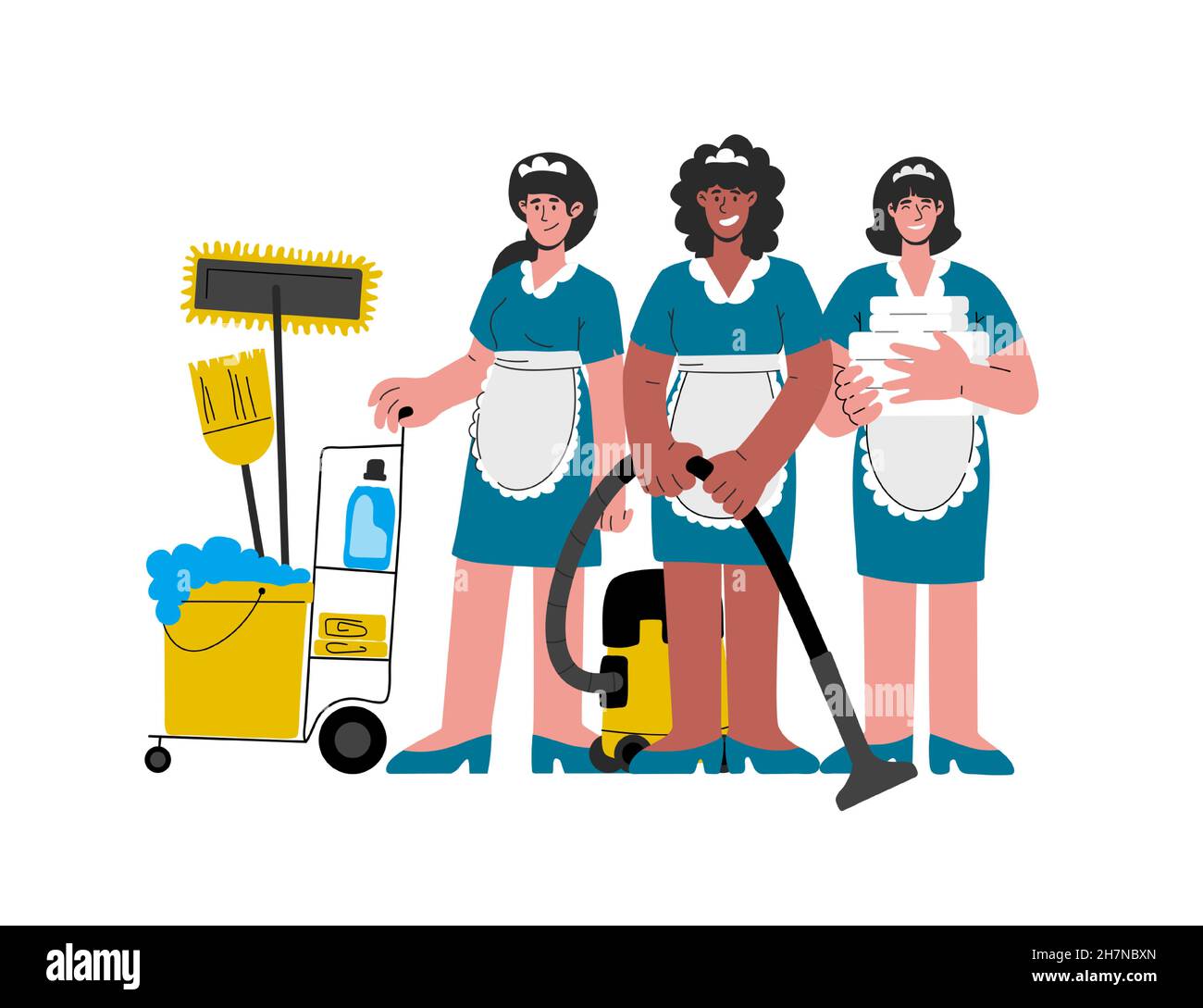 Cleaning in hotel concept.Caucasian,africanamerican hotel maids in