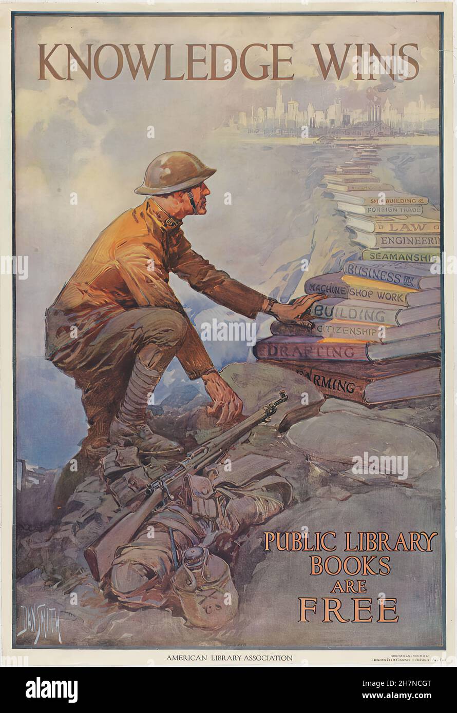 Knowledge Wins - World War One U.S.A Propaganda Poster Stock Photo - Alamy
