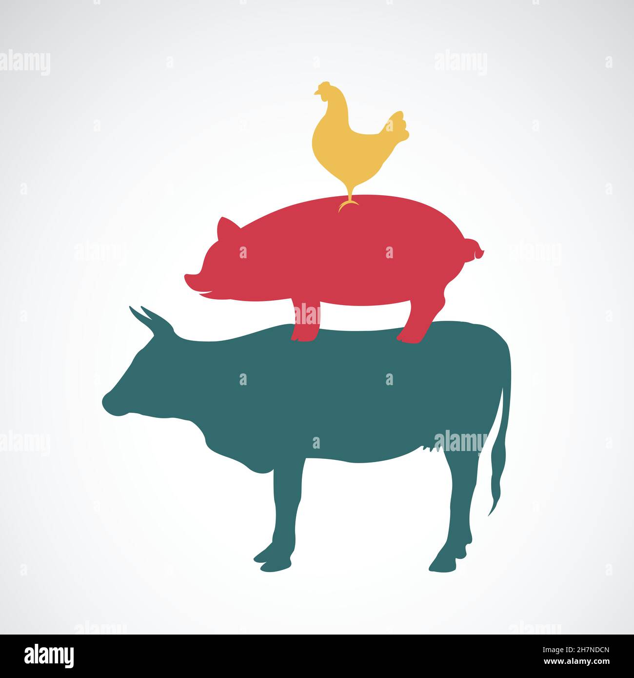 Vector group of animal farm label - cow, pig, chicken. Easy editable layered vector illustration. Animals. Stock Vector