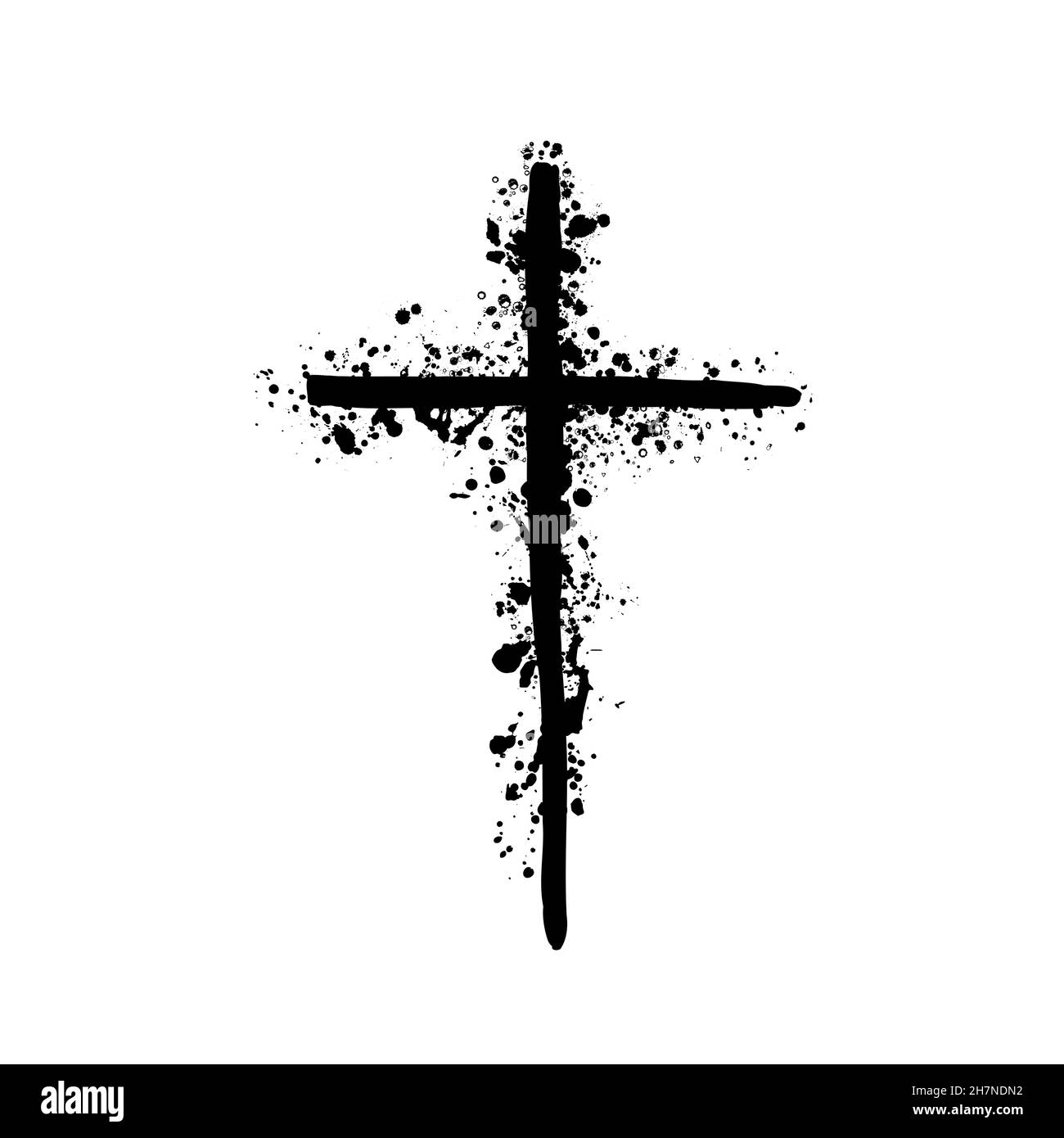 Hand drawn black grunge cross icon, simple Christian cross sign, handpainted cross symbol