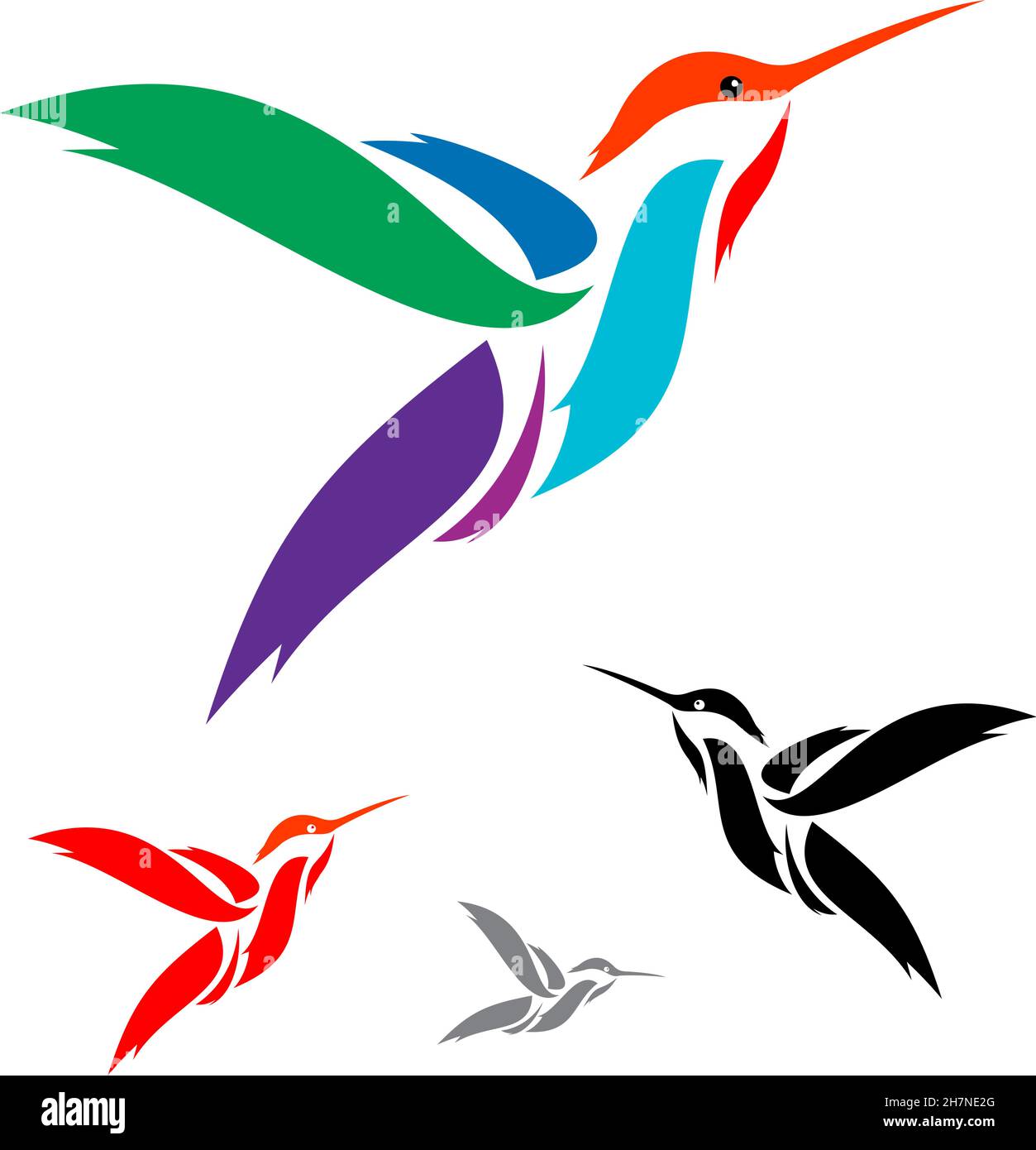 Isolated abstract humming bird in white background. Easy editable layered vector illustration. Wild Animals. Stock Vector